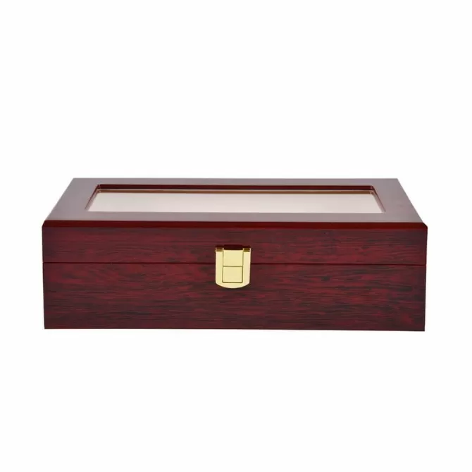 Jqueen Red Wooden Watch Organizer Box with 5 Slots Display Case