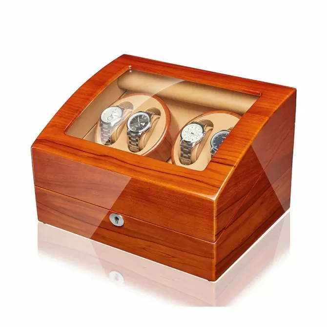 Jqueen Quad Watch Winders Box with 6 Storages Wooden Red 