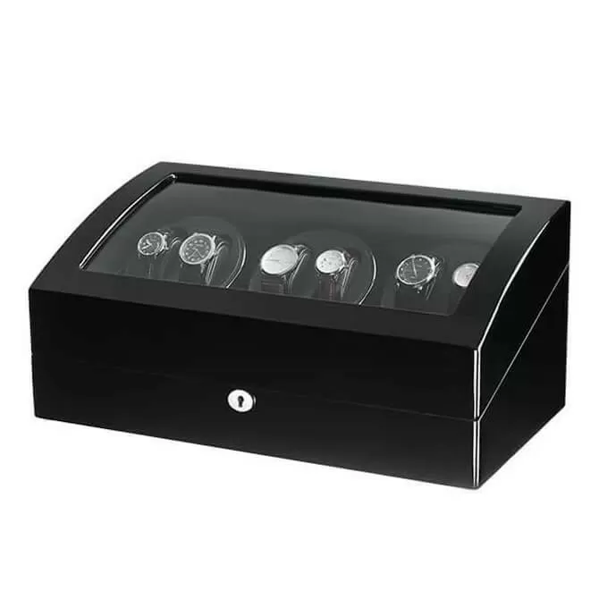 Jqueen 6 Watch Winders Automatic Box Wooden Black with 7 Watches Storage