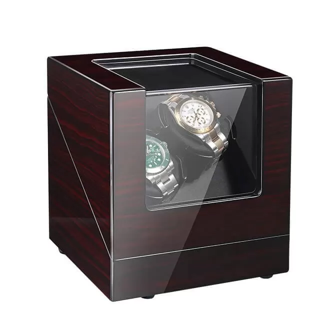 Jqueen Double Watch Winders Box Black Ebony with Extremely Silent Motor