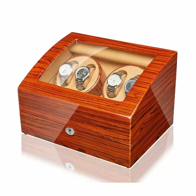 Jqueen Quad Watch Winders Box Rosewood Red with 6 Storages