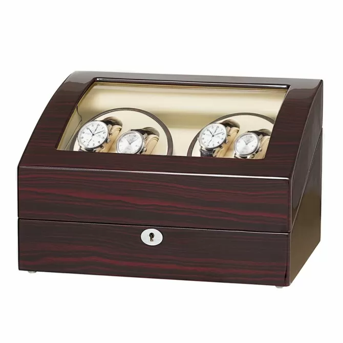 Jqueen Quad Watch Winders Box Ebony Wood Brown with 6 Watch Storages