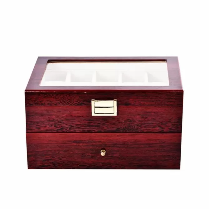 Jqueen 20 Watches Box with Cherry Red and White Wood
