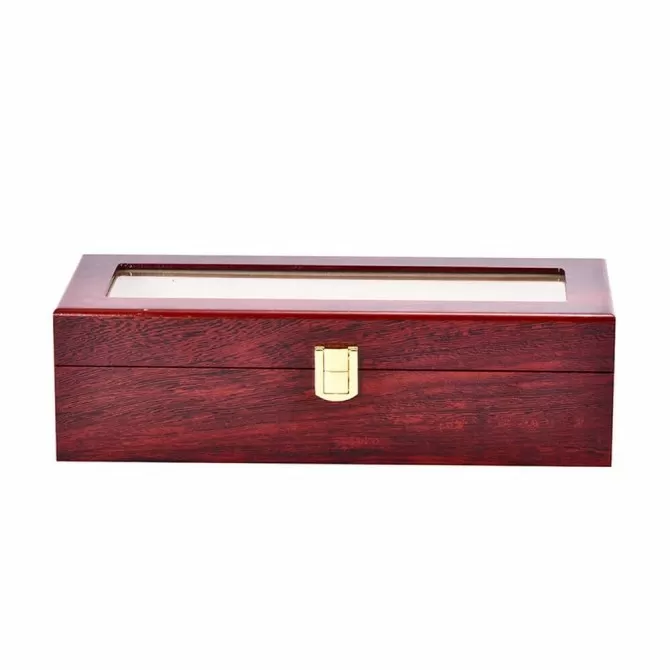 Jqueen Watch Wooden Red Box with 6 Slots Display Case