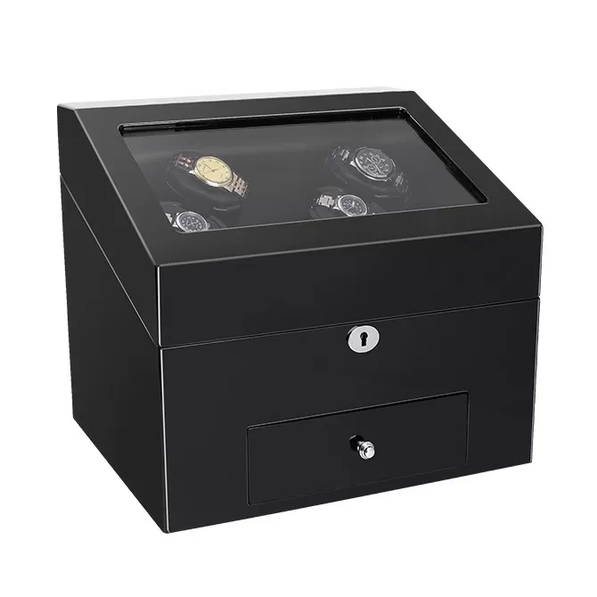Jqueen 4 Watch Winders Box with 9 Storages Wooden Black