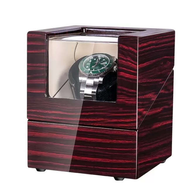 Jqueen Single Watch Winder Box Ebony Wood Dark Red