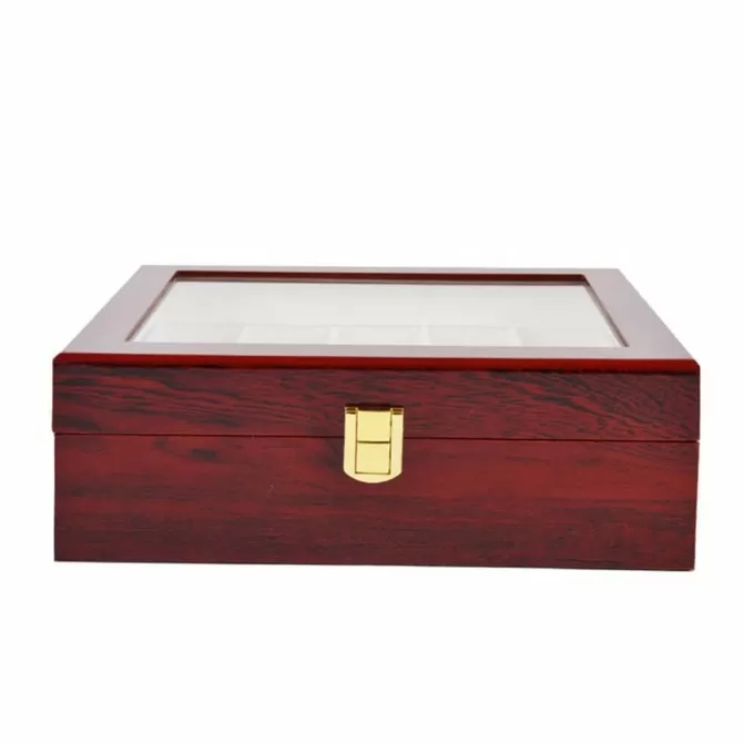 Jqueen 10 Watch Box with Wooden Cherry Red and White