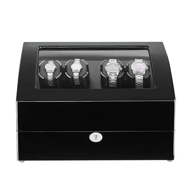 Jqueen Quad Watch Winders Box Wooden Black with 6 Storages
