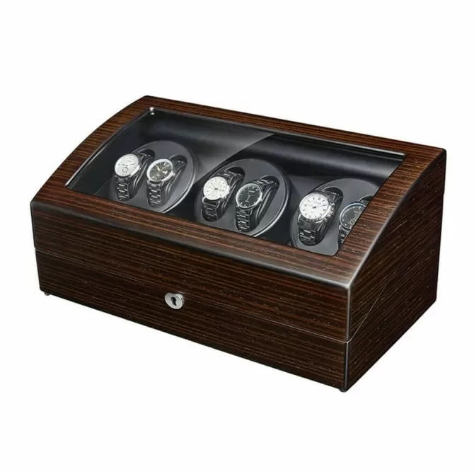Jqueen 6 Watch Winders Ebony Box with 7 Extra Storages Spaces