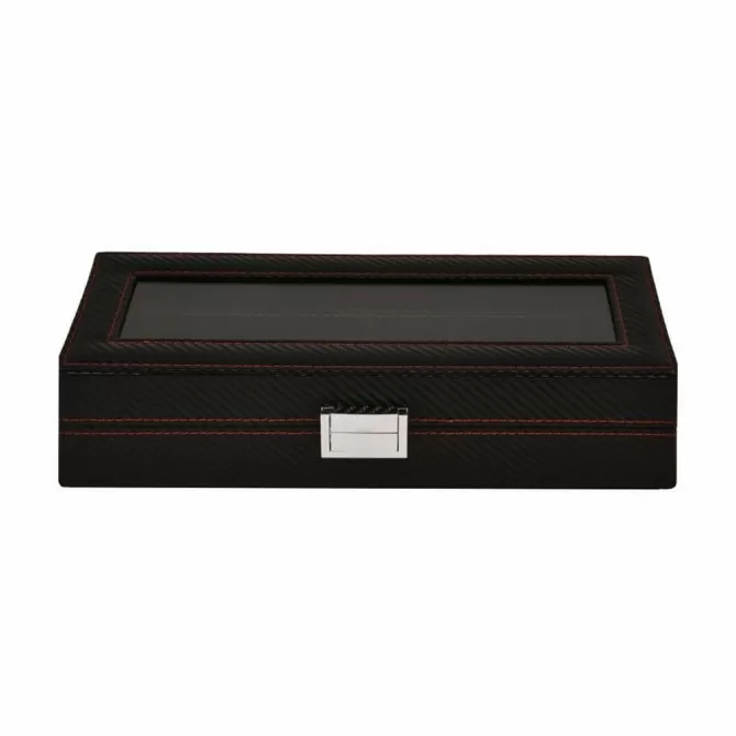Jqueen Watch Box with Black Leather and 6 Slots Display Case