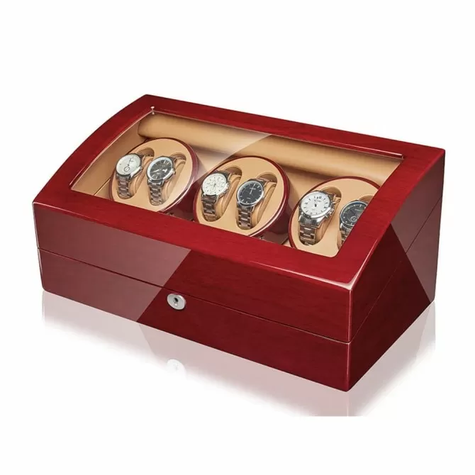 Jqueen the best 6 Watch Winders Box Walnut with 7 Storage Places