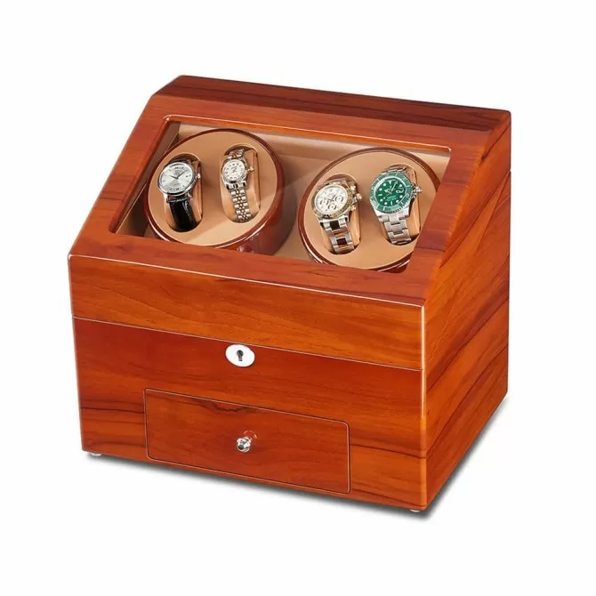 Jqueen 4 Watch Winders Box with 9 Storages Wooden Red