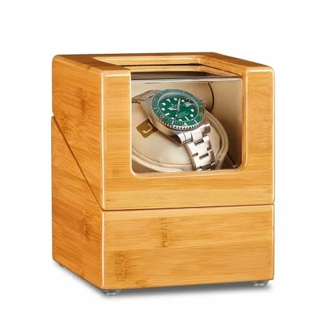 Jqueen Single Watch Winder Box 100% Bamboo Wood