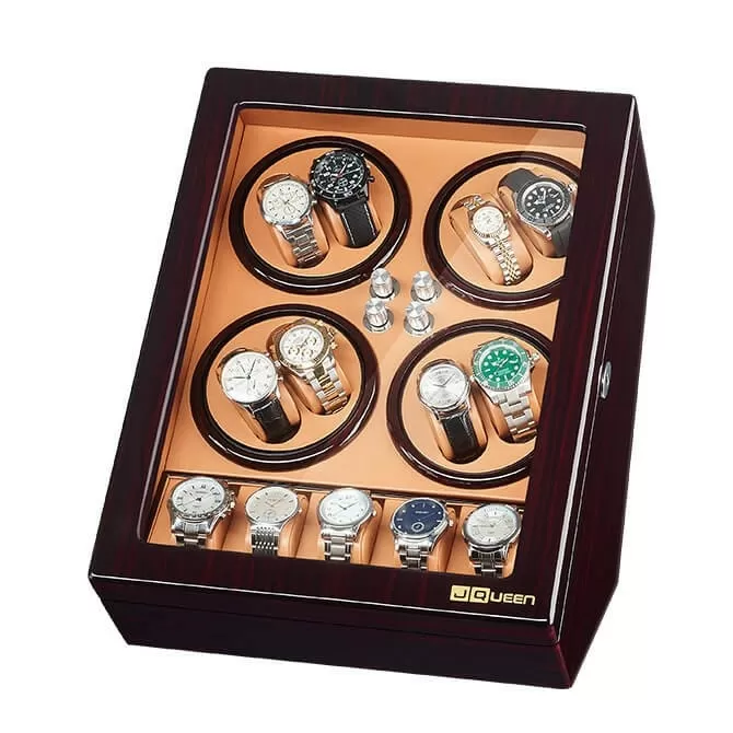 Jqueen 8 Watch Winders Box with 5 Storages Wooden Brown