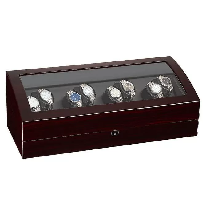 Jqueen 8 Watch Winders Box with 9 Watches Storage Black Ebony Wood