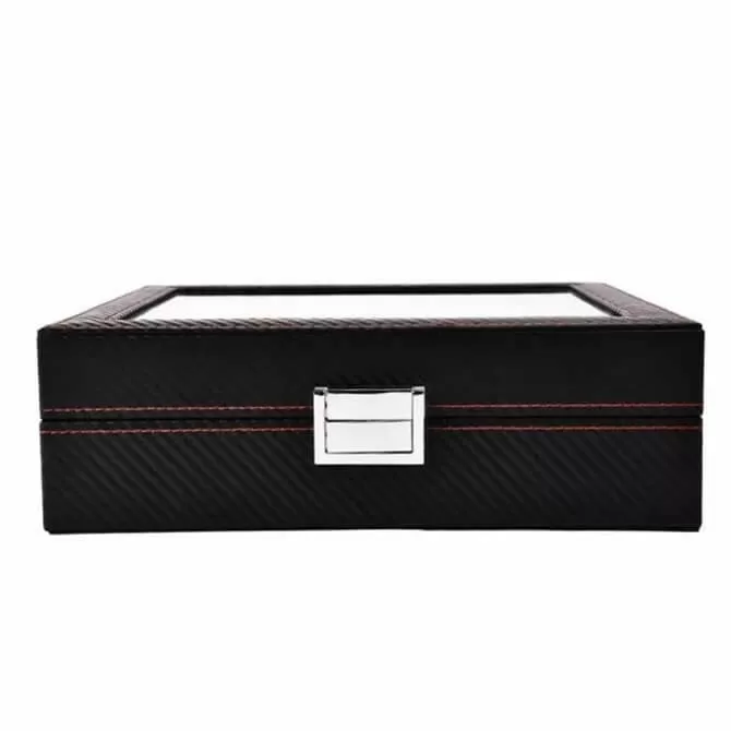 Jqueen 10 Watch Black Leather Box Case Display Organizer Storage