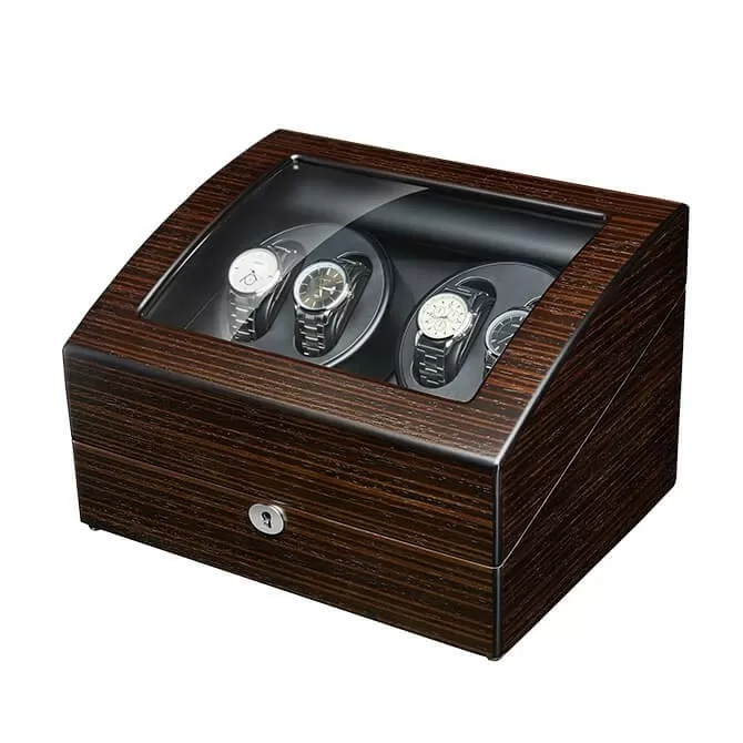 Jqueen Quad Watch Winders Box Wooden Brown with 6 Watch Storages