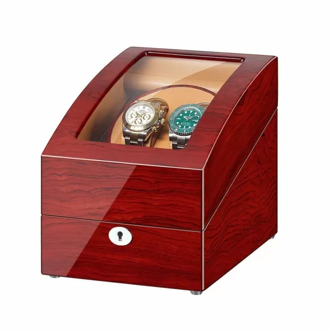Jqueen Double Watch Winders Box Wooden Red with 3 Storages