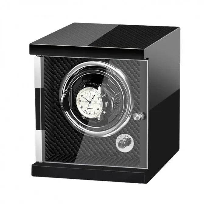 Jqueen Vertical Single Watch Winder Box Wooden Black