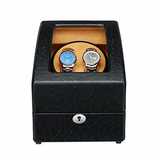 Jqueen Double Watch Winders Box Wooden Black with 3 Storages