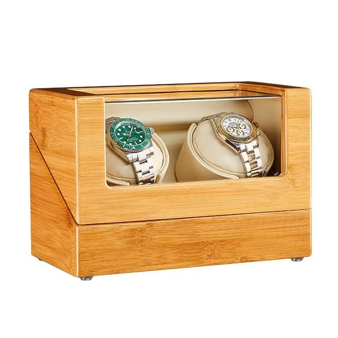 Jqueen Double Watch Winders Bamboo Wooden Box