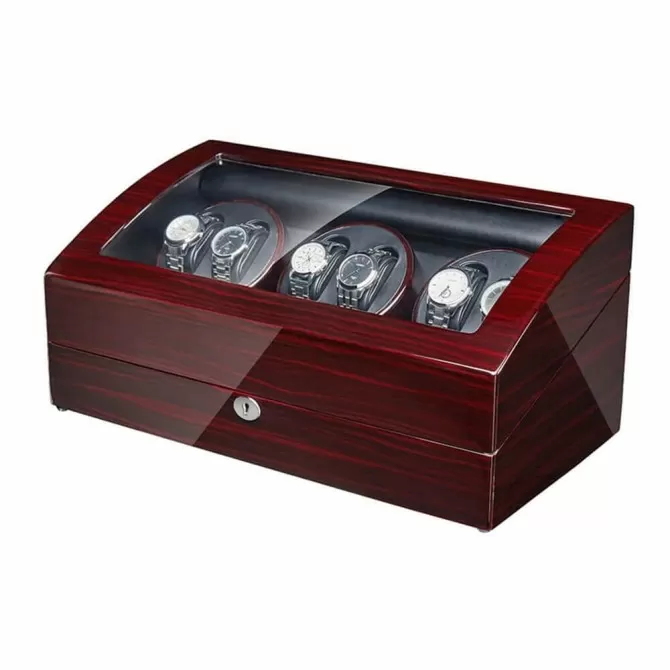 Jqueen 6 Watch Winders Ebony Box with 7 Storage Spaces and Quiet Mabuchi Motors