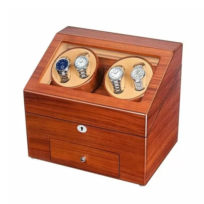 Jqueen Quad Watch Winders Box Wood Red with 6 Storages