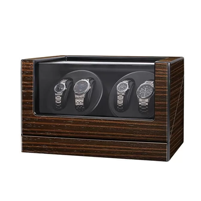 Jqueen Quad Watch Winders Box Wooden Brown with Flexible Watch Pillows
