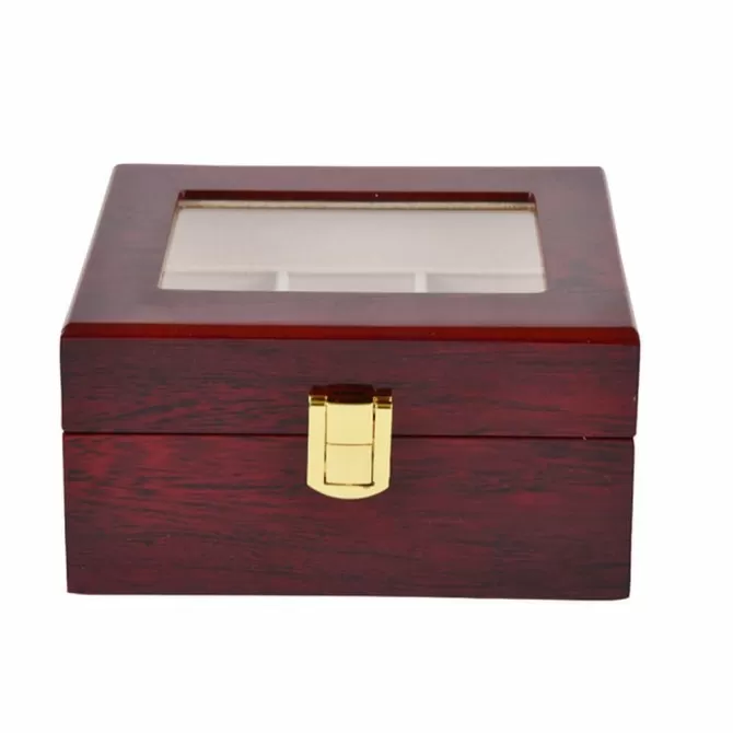 Jqueen 3 Watch Box with Red and White Wooden Display Case