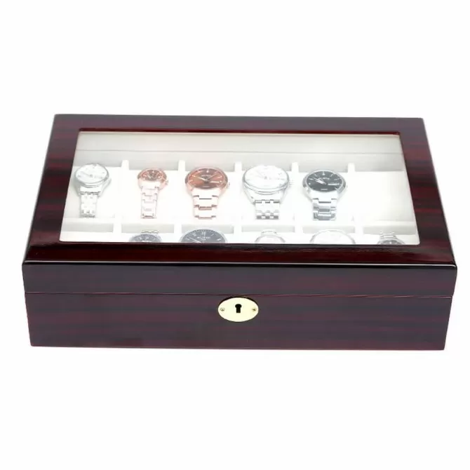 Jqueen the best 12 Watch Box Storage with Black Ebony Wooden