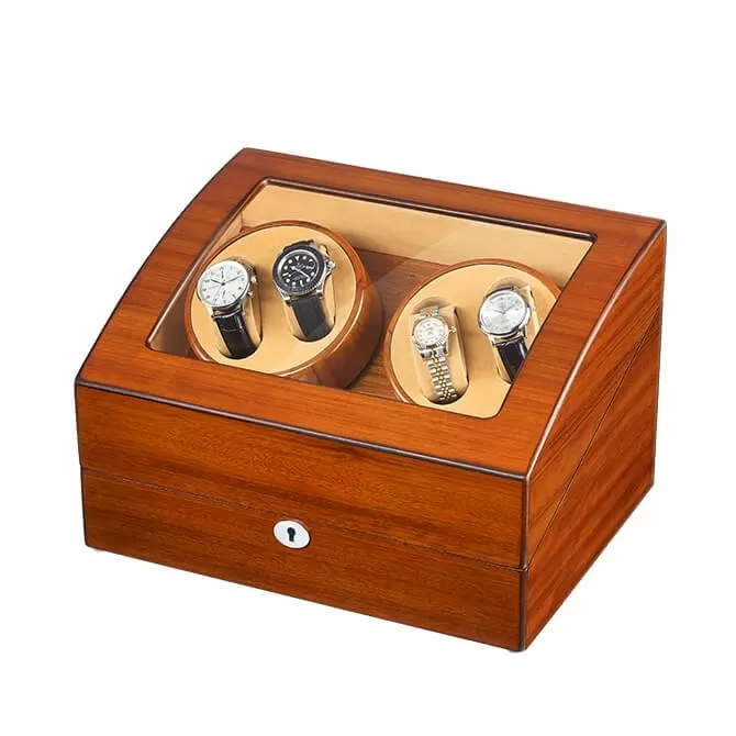 Jqueen 4 Watch Winders Box Wooden Brown with 6 Storages