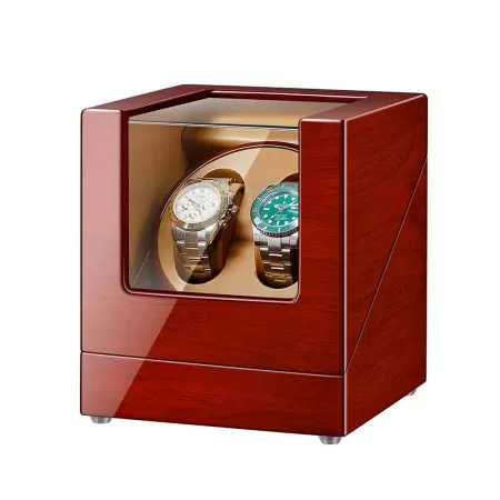 Jqueen Double Watch Winders Box Wooden Red Walnut