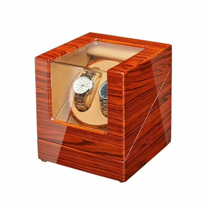 Jqueen Double Watch Winders Box Wooden Red Ebony