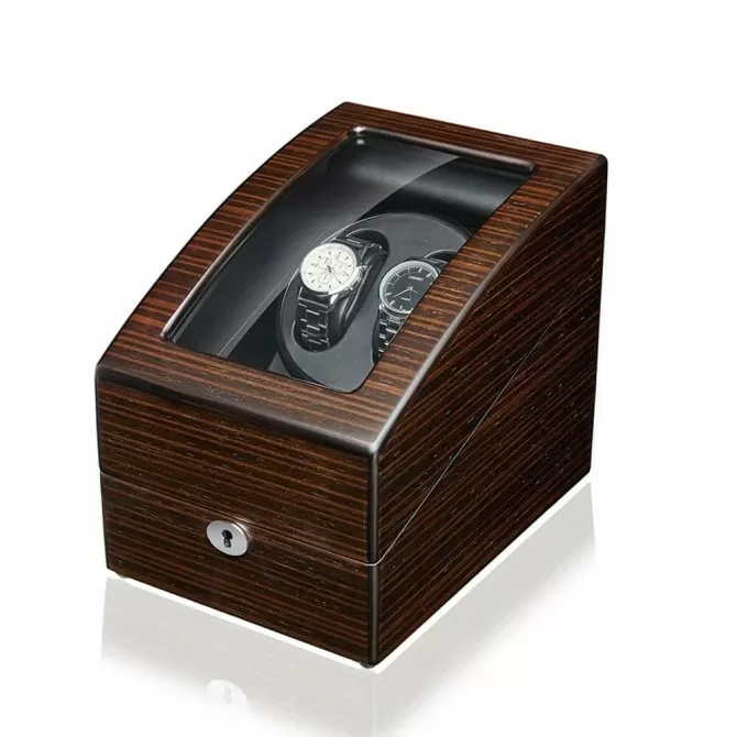 Jqueen Double Watch Winders Box Wooden Brown with 3 Storages