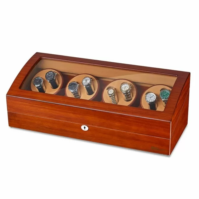 Jqueen 8 Watch Winders Box with 9 Watches Storage Red Wood for All Size Watches 
