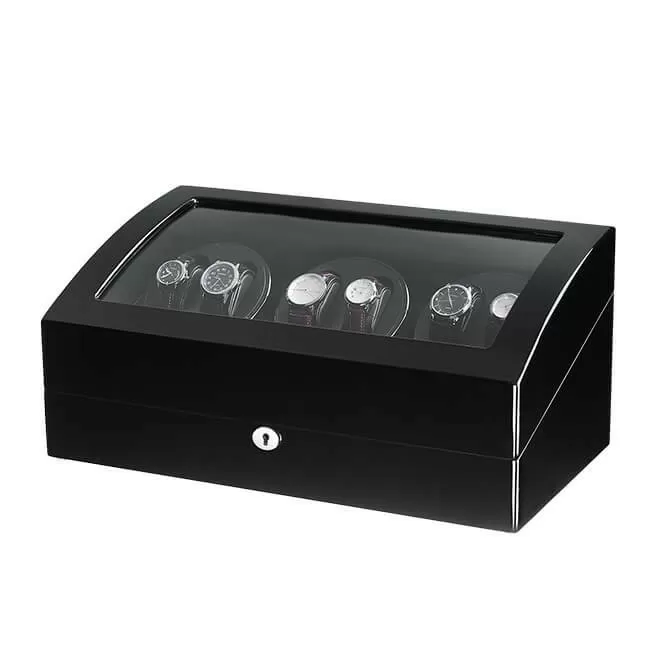 Jqueen 6 Watch Winders Box Black Wooden and Pillow with 7 Storages