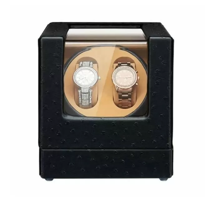 Jqueen Double Watch Winders Box with Leather Black