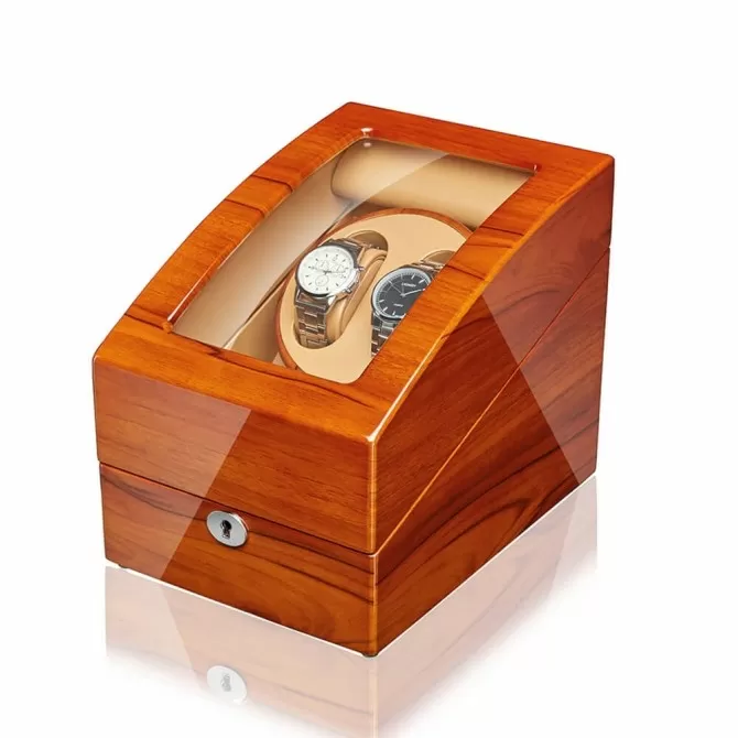 Jqueen Double Watch Winders Box Applewood Red with 3 Storages