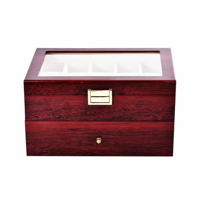 Jqueen Watch Box for Men with 20 Slot Watch Case Red Wood