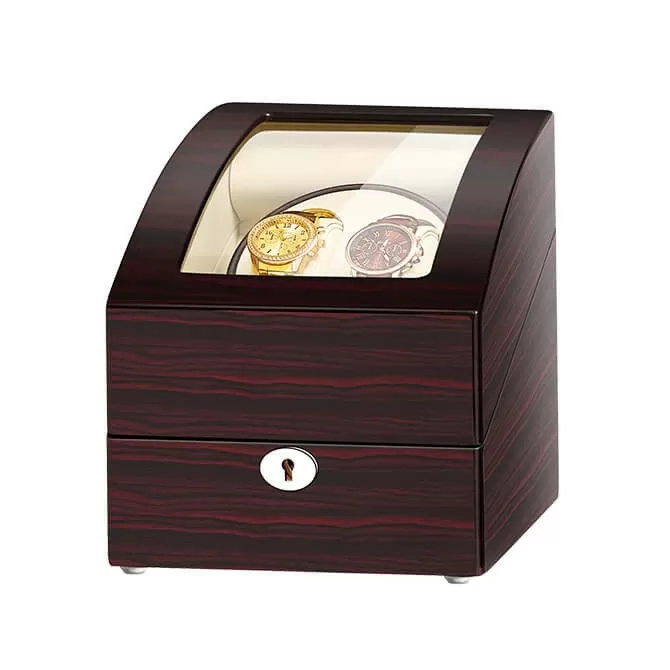 Jqueen Double Watch Winders Box with 3 Storages Ebony 