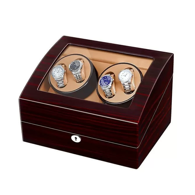  Jqueen Quad Watch Winders Box with 6 storages Ebony Wood Red