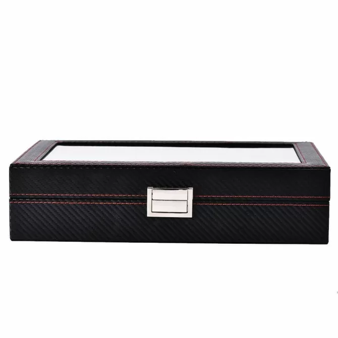 Jqueen 12 Watch Black Leather Box Case Storage