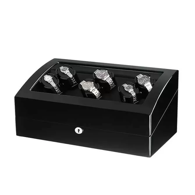 Jqueen 6 Watch Winders Box with 7 Storages Wooden Black