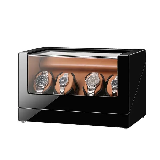 Jqueen Quad Watch Winders Ebony Box with Black Piano Paint