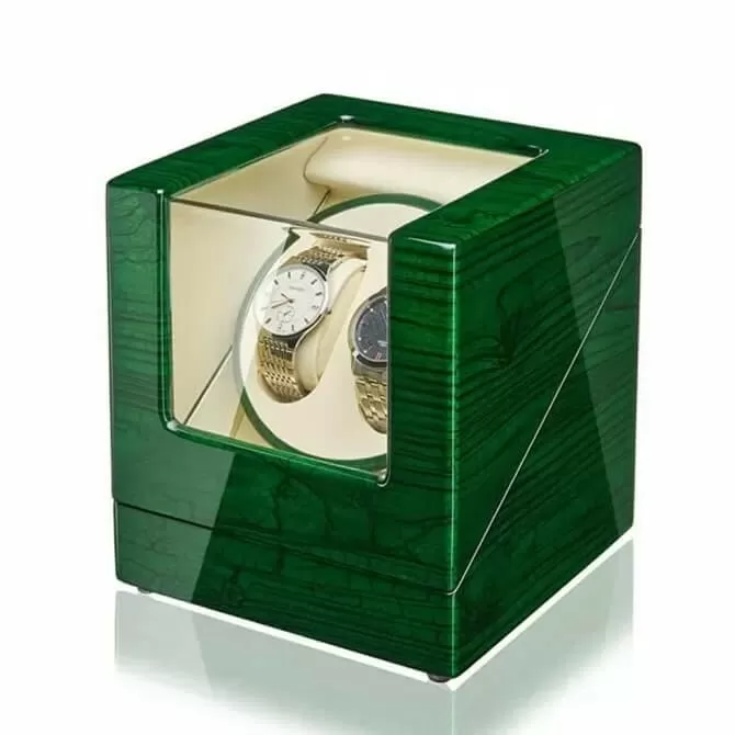 Jqueen Double Watch Winders Box Wooden Green and White