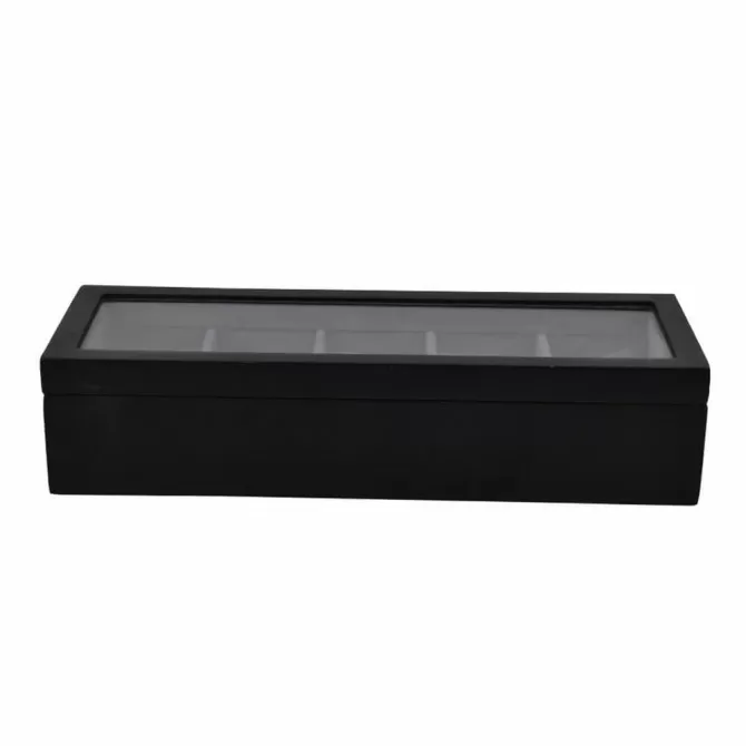 Jqueen 5 Watch Box Black Ebony Wood with Glass Top
